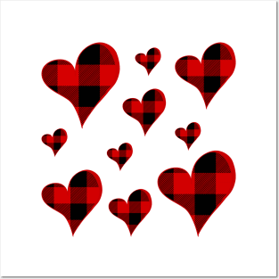 Buffalo Plaid Hearts Posters and Art